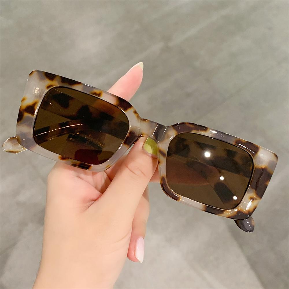Rectangle Leopard Sun Glasses UV400 Shades Eyewear Small Frame Square Sunglasses Beach/Travel Vintage Gradient Sunglasses