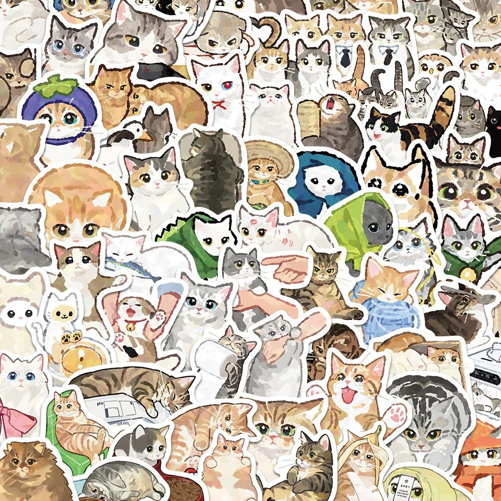 10/30/77 個かわいいかわいい水彩猫漫画ステッカー動物子猫落書きデカール荷物電話文具ステッカー子供のおもちゃ