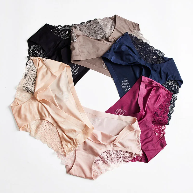 5 uds bragas de mujer ropa interior de encaje lencería Sexy para mujer calzoncillos de seda de hielo calzoncillos suaves sin costuras