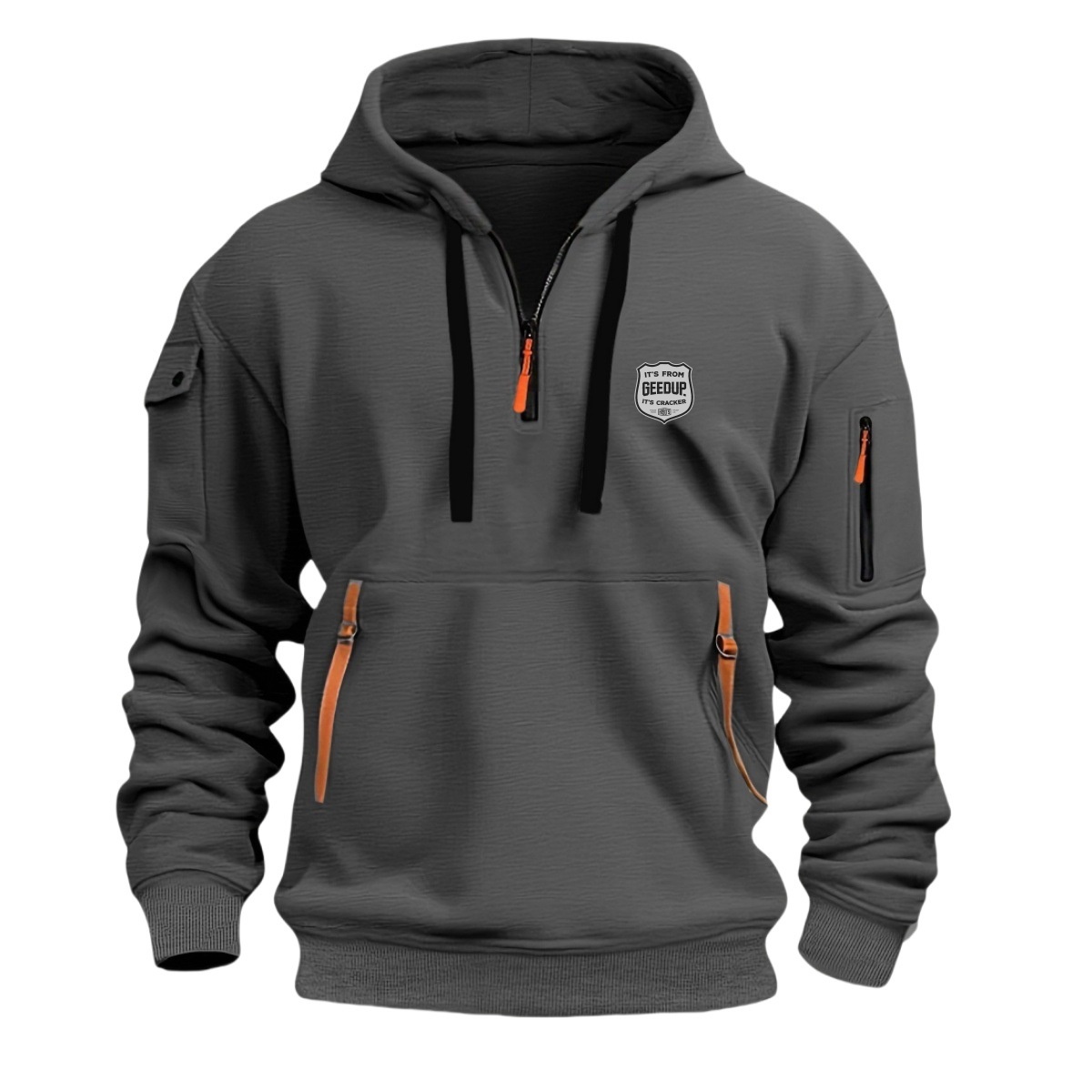 Novo moletom esportivo masculino, primavera e outono moda casual pulôver porta toalha bolso com zíper logotipo impresso camisa de chapéu de manga comprida