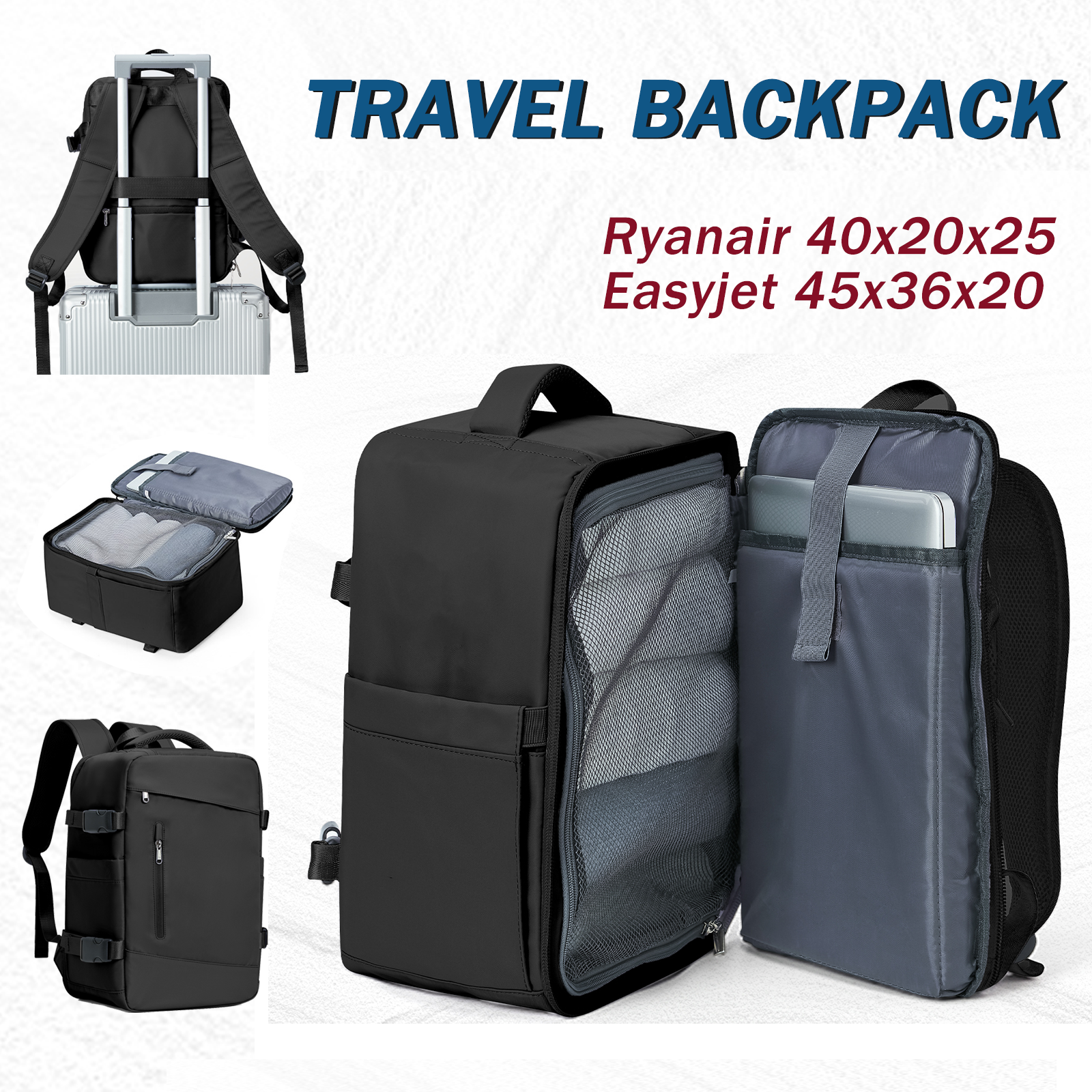 Rucksack für Männer, multifunktionaler Notebook-Rucksack, Verpackungswürfel, Damen-Rucksack, Ryanair, 40 x 20 x 25, Handgepäck, Freizeit-Laptop-Pack