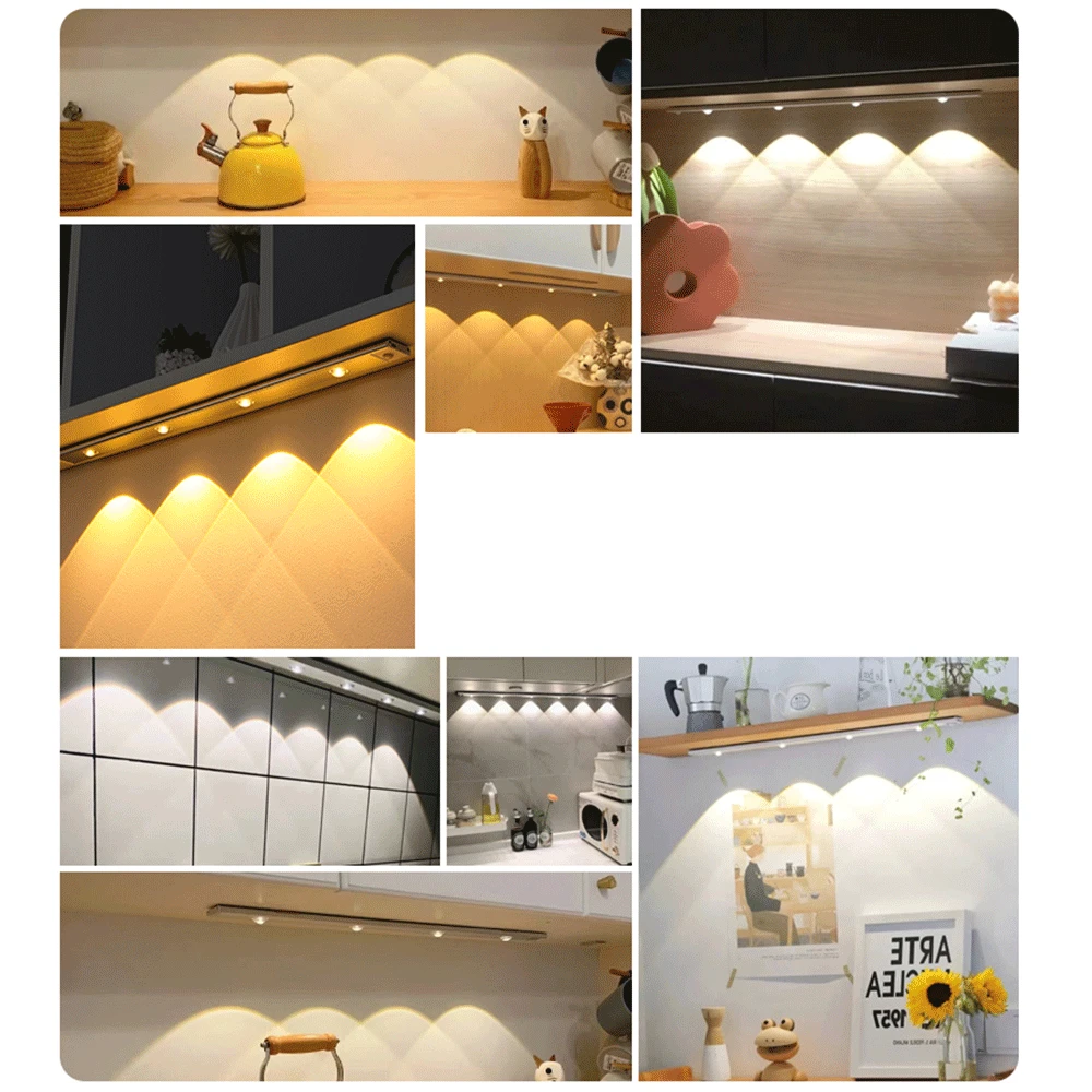 Luz led para cozinha sob armário, sensor de movimento recarregável, adequado para decoração de armário, lâmpada 20/30/40/50cm, luz noturna