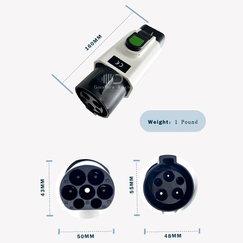 Adaptador de cargador EV 32A tipo 1 J1772 a GBT GB/T, conector de carga para cargador de vehículo, botón anticaída, superventas