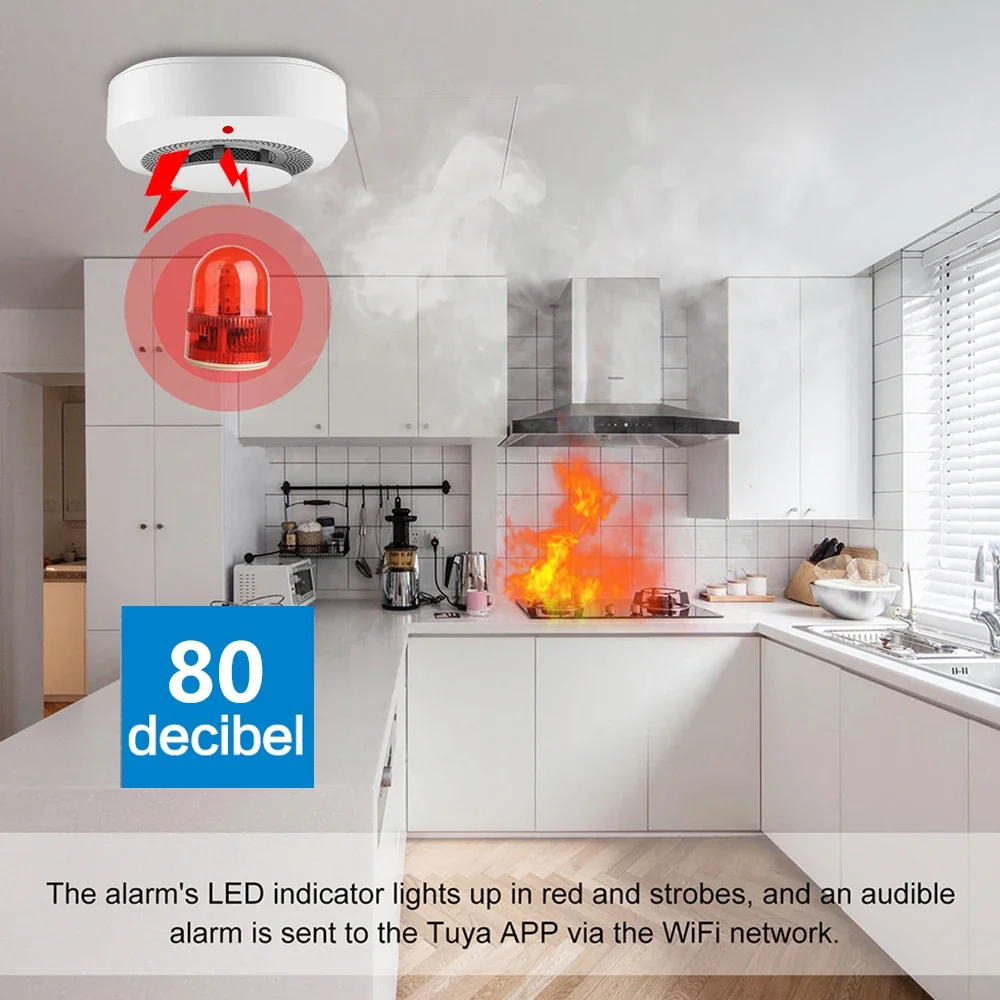 Tuya ZigBee WiFi Smoke Detector Alarm Sensor Smart Home Security Fire Protection Smart Life APP Work With Alexa Google Assistant