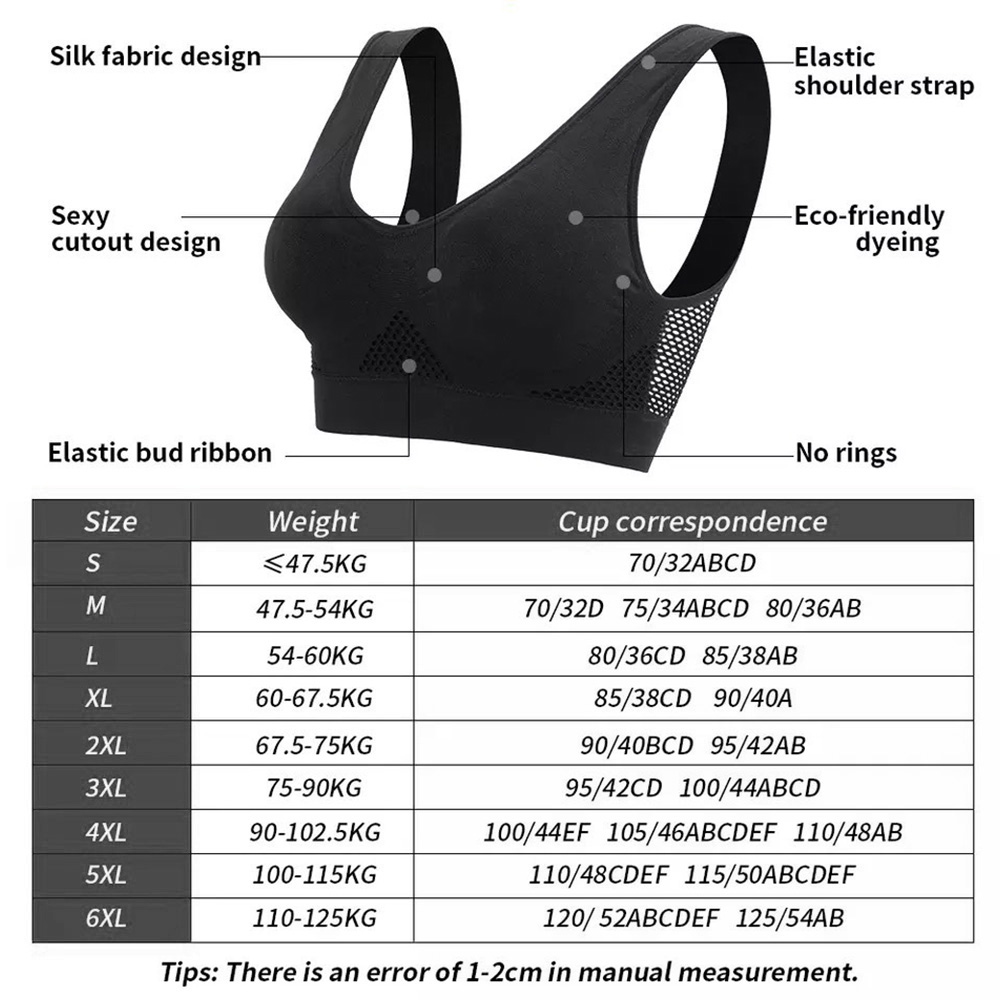 Sujetadores deportivos de malla sin costuras para mujer, ropa interior para Fitness, gimnasio, correr, sujetador a prueba de golpes, Top corto inalámbrico de talla grande 6XL, sujetador de Yoga transpirable