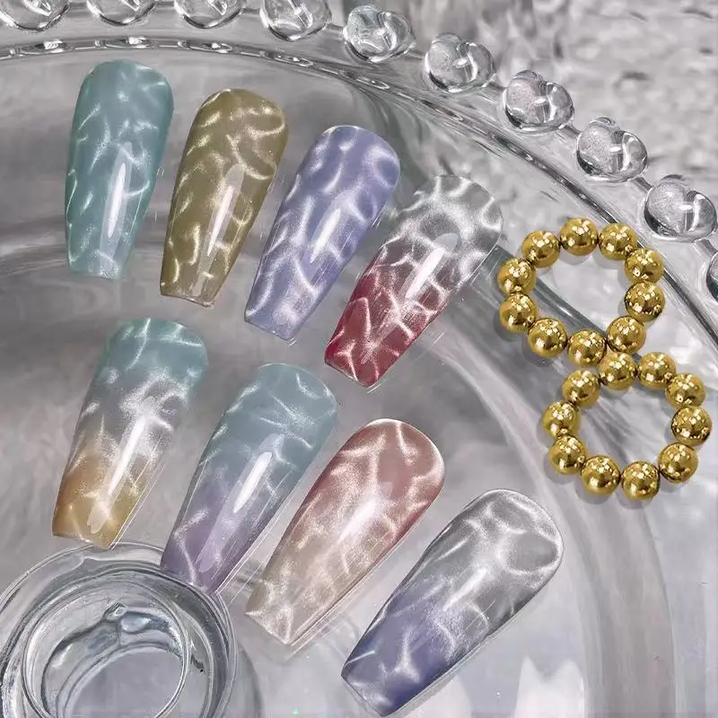 10 uds/20 piezas Uds. De cuentas de Gel magnéticas de ojo de gato onduladas de agua, arte de uñas multifuncional, escultura de flores, imán de gato, herramienta de diseño artístico de uñas DIY