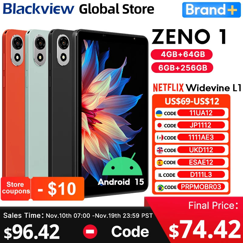Новый планшет Blackview ZENO 1, 8-дюймовый дисплей, 4G LTE, Android 15 Widevine L1, восьмиядерный процессор, 64 ГБ, 256 ГБ, 6000 мАч, Doke AI, планшетный ПК небольшого размера