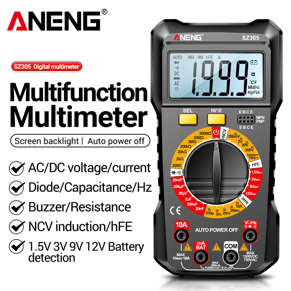ANENG SZ305 1999 Zählen Professionelles Multimeter AC/DC Spannungsprüfer Amperemeter Kondensator hFE Triode Hz Detektor Elektriker Werkzeug