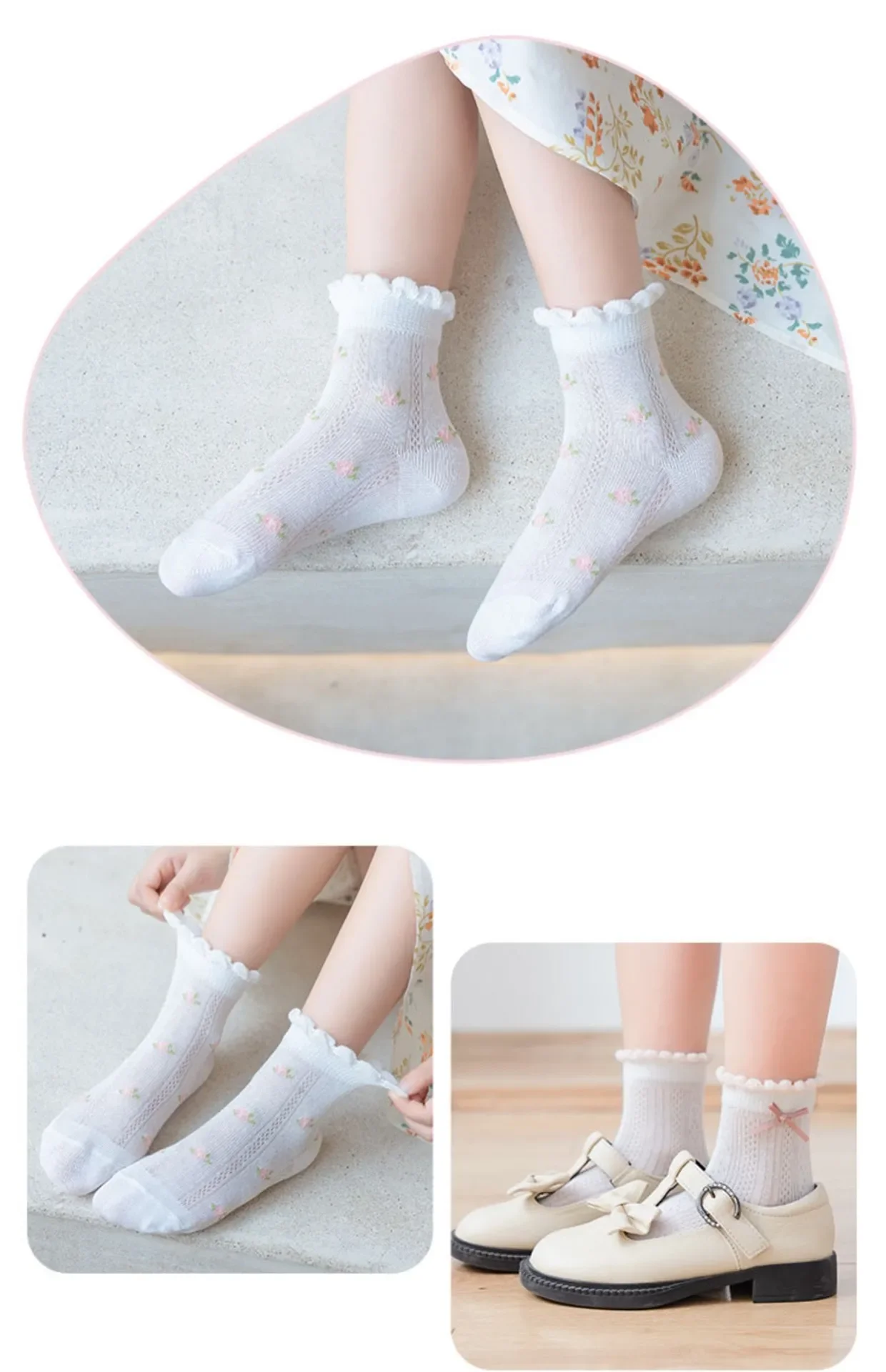 5 par/lote de calcetines bonitos para niños y niñas, calcetines de algodón liso de princesa para niños, calcetines informales de malla fina con dibujos de flores para verano