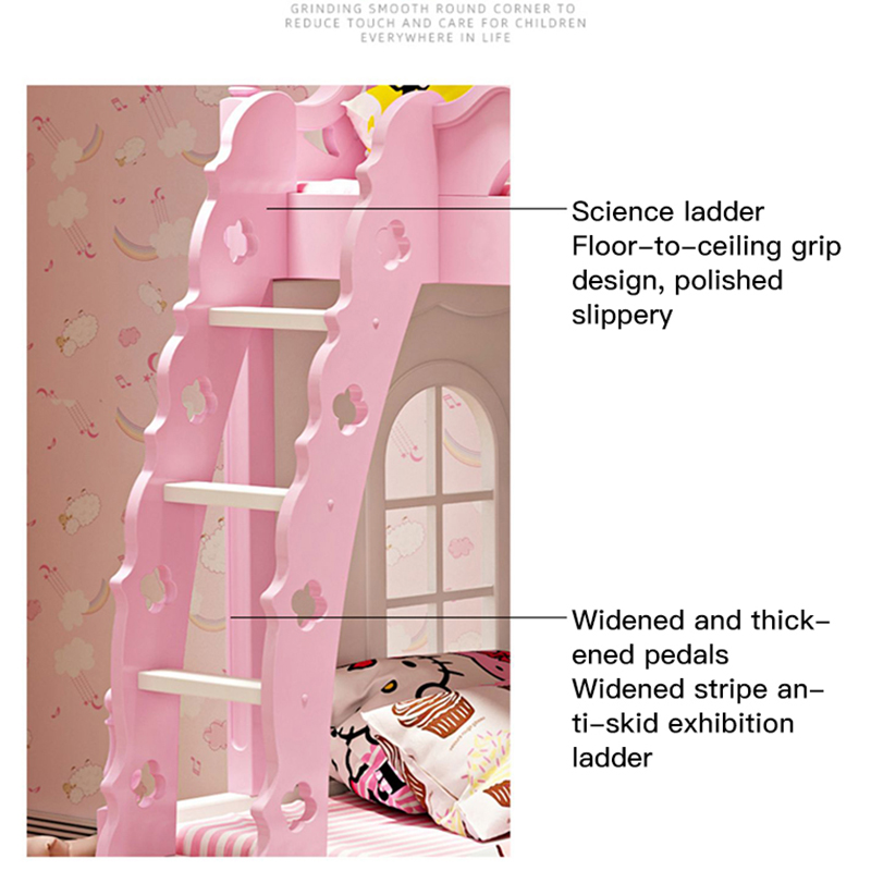 Beliche princesa cor de rosa, madeira maciça, cama alta e baixa, cama multifuncional para crianças e adultos, linda menina, mãe