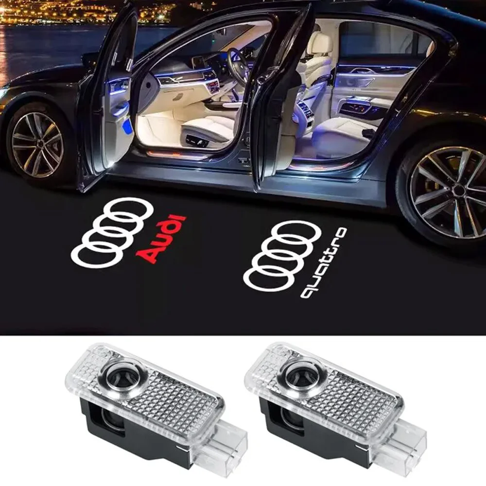 Luces de bienvenida para puerta de coche, proyector de logotipo de sombra fantasma, para Audi A1, A3, 8P, 8V, A4, A5, A6, A7, A8, Q3, Q5, Q7, Q8, Sline TT, 2 piezas