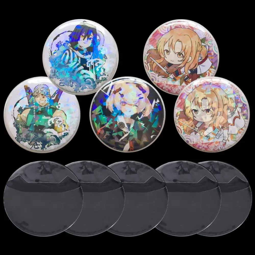 5Pcs Badge Protector Ita Bag Pin Case Transparent Protective Badge Display Sleeve Round Anime Badge Protective Sleeve Badge Pins