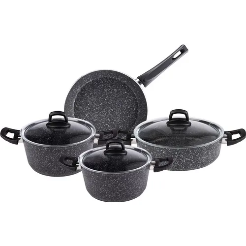 Emsan Arven 7 Buah Set Peralatan Masak Granit Hitam Panci Baja Anti Karat Panci Anti Lengket Dapur Baru Kualitas Tinggi Laris