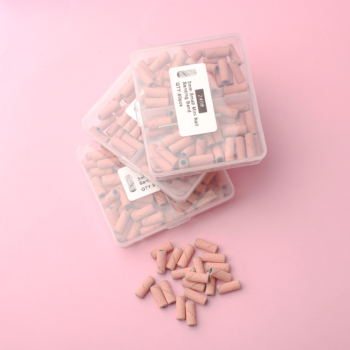 80 pièces/boîte rose 3.1mm Mini bandes de ponçage Kits forets à ongles mandrin ensembles accessoires de manucure électrique outil dissolvant de peau morte