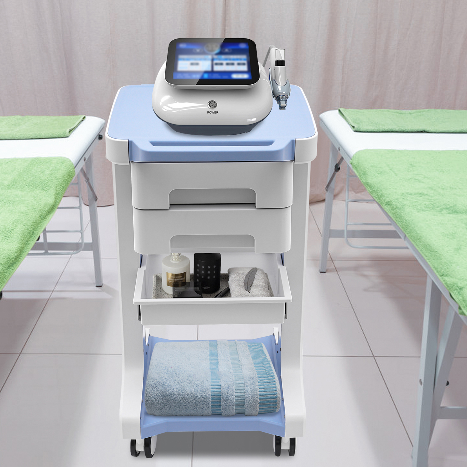 3 Layers ABS Trolley with 2 Drawers Mobile Medical Beauty Salon Storage Cart Shelf Load Capacity 50KG