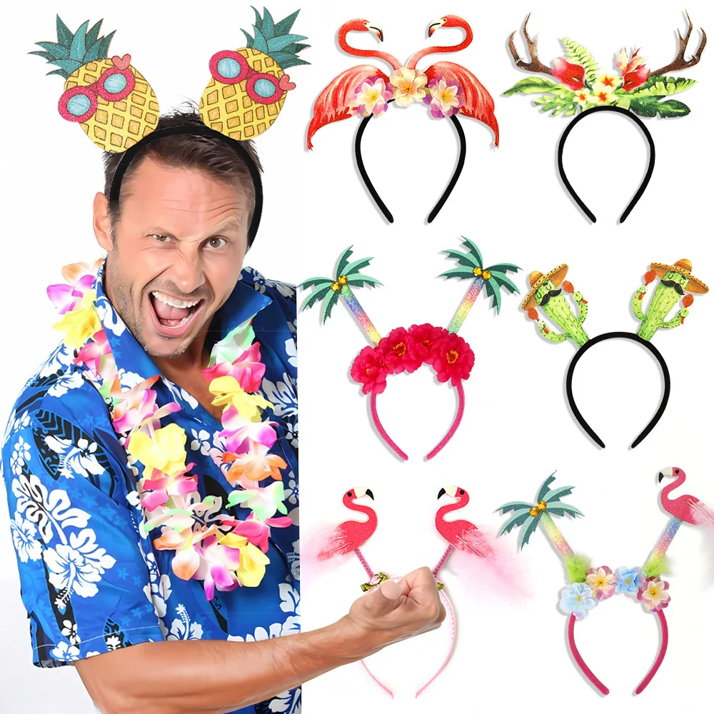 Flamingo Hawaii bando nanas musim panas tropis hiasan kepala pohon palem Luau kolam pantai dekorasi pesta ulang tahun hiasan kepala Bopper