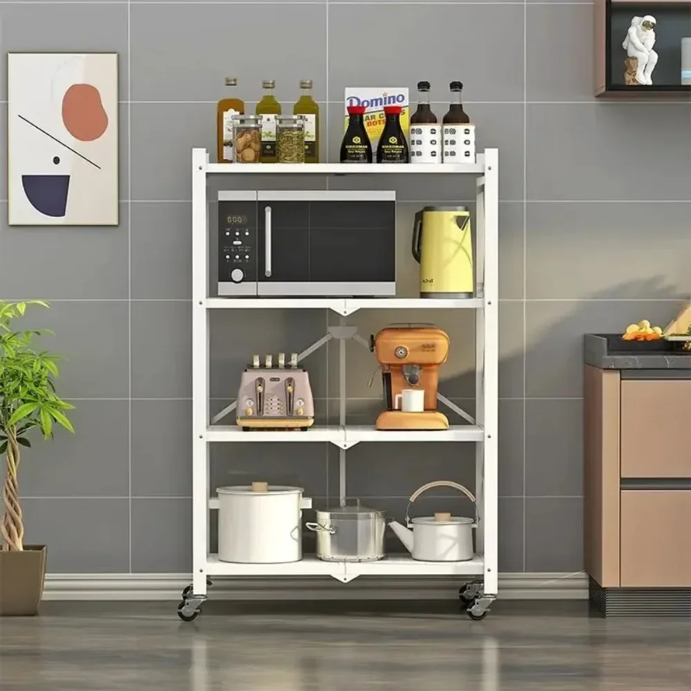 Scaffale da cucina pieghevole Scaffale per fiori da esterno senza installazione Scaffale per libri in acciaio al carbonio con carrello con ruote