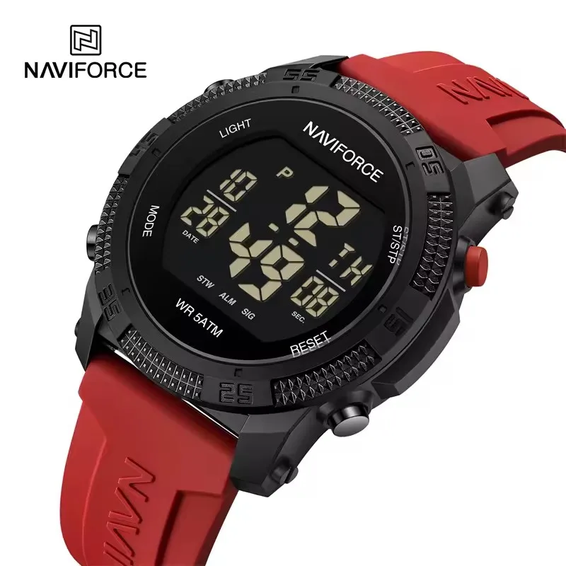 Naviforce 7104 esportes masculino lcd digital lazer data semana despertador à prova dwaterproof água pulseira de silicone relógio eletrônico électronique