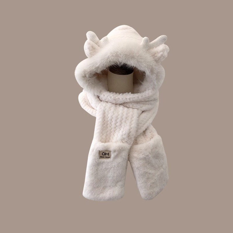 Fashion Elk Antlers Plush Hat Scarf Gloves Women's Winter Ear Protector Thickened Lei Feng Hat Cycling Ski Cap Wind Proof