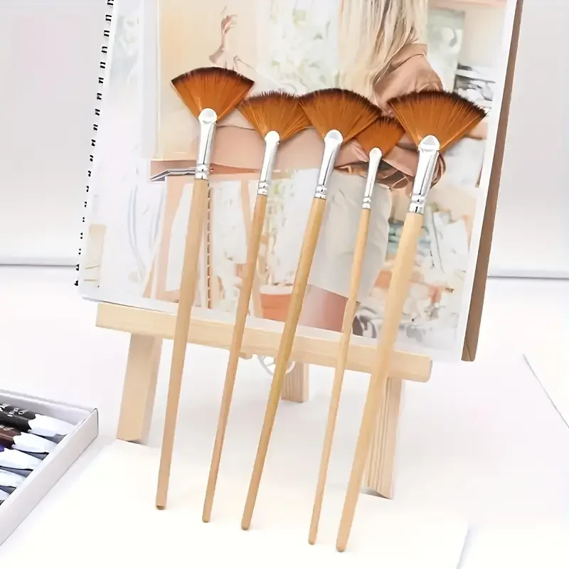 ชุดแปรงพัดลม 5/10 ชิ้นสําหรับภาพวาดอะคริลิคและสีน้ํา - ขนแปรงไนลอน, รองรับสีน้ํามัน