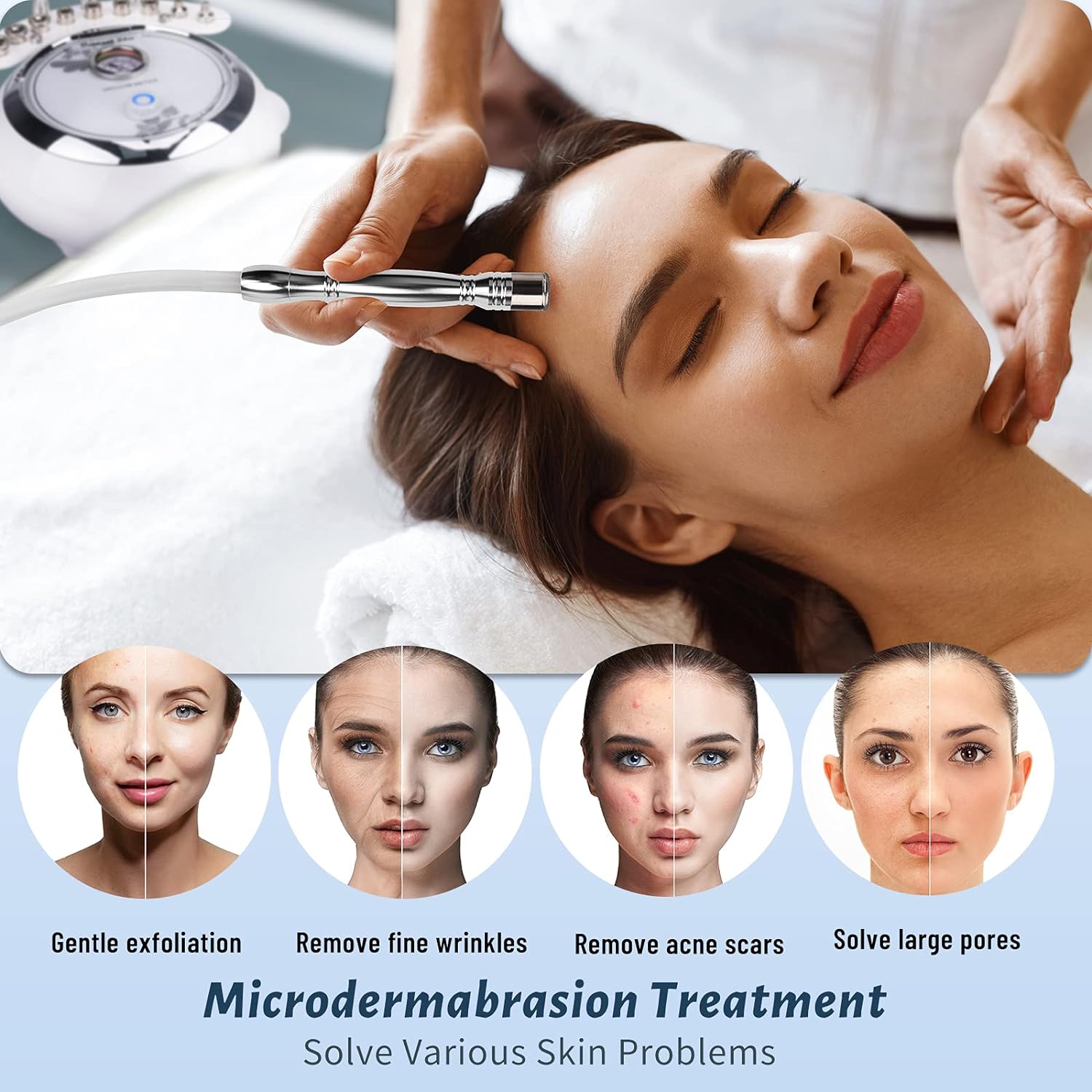 Máquina profissional de microdermoabrasão de diamante, Equipamento de dermoabrasão para cuidados com a pele facial, 3 em 1, 65 cm Hg