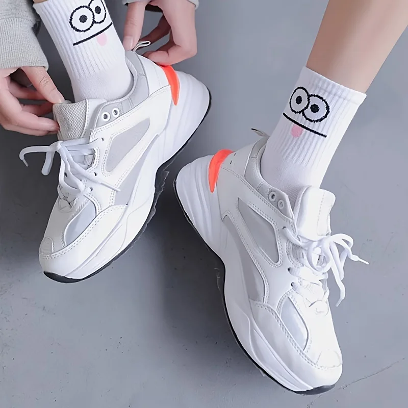 5/10 pares de calcetines tobilleros con estampado de expresión bonita para mujer, calcetines cortos cómodos interesantes de tubo medio para primavera y otoño, calcetines cortos Kawaii para niñas