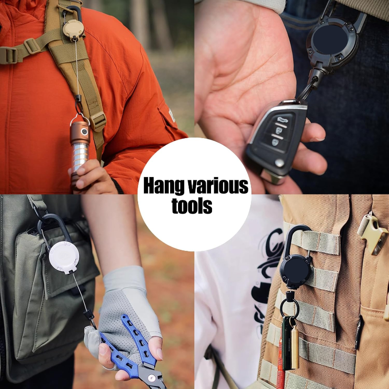 5-20PCS Retractable Keychain, Heavy Duty Multi-tool Climbing Buckle Badge Clip, 60cm Stainless Steel Rope, Backpack Buckle