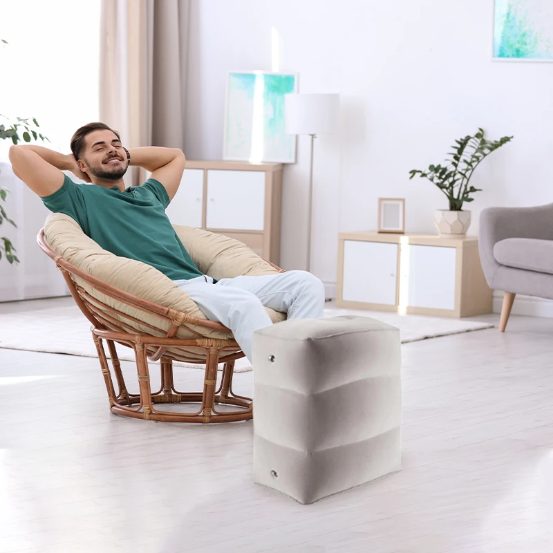 Reposapiés inflable portátil para viaje, almohadillas para piernas de tres capas de altura, accesorios multiusos para comodidad al aire libre