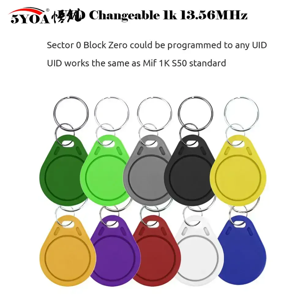 5YOA 10PCS 13.56Mhz RFID UID Token Copy Keykobs Changeable Attendance Management Clone Keychain For Mif 1k S50 Writable Badge