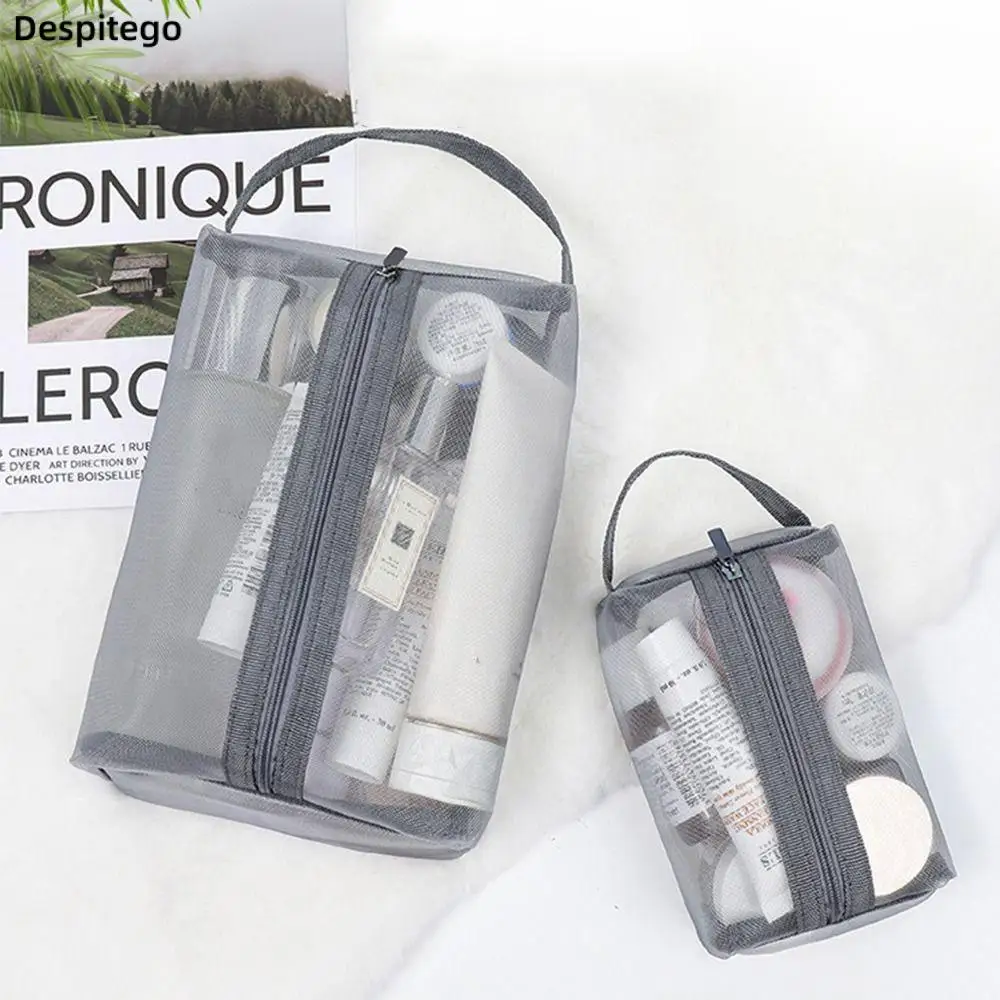 Bolsa de cosméticos transparente de malla, bolso de almacenamiento para el cuidado de la piel, organizador portátil de viaje, papelería para estudiantes
