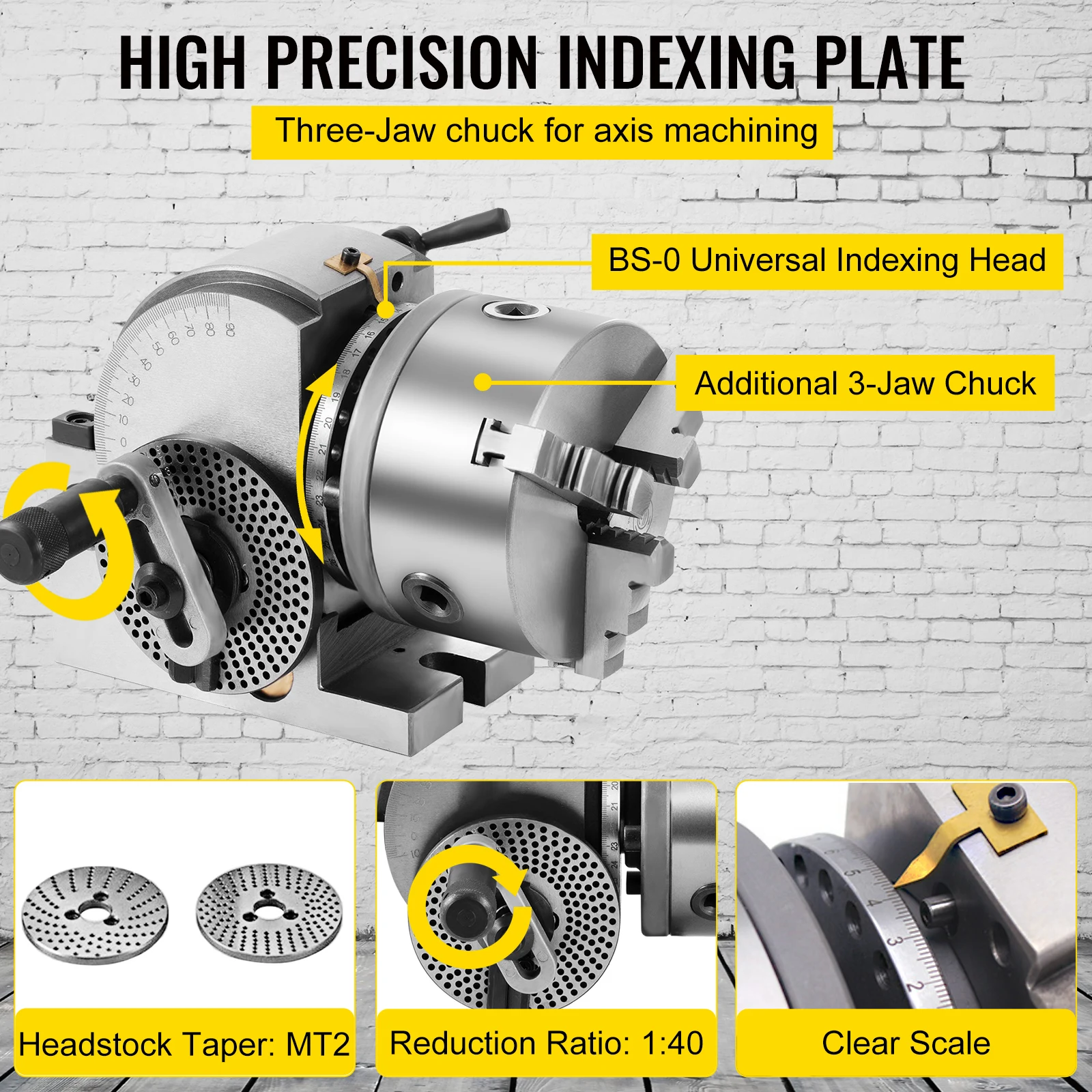 VEVOR Dividing Head 5Inch 3 Jaw Precision Semi Universal Dividing Head for Milling Machine Rotary Table Tailstock Milling Set