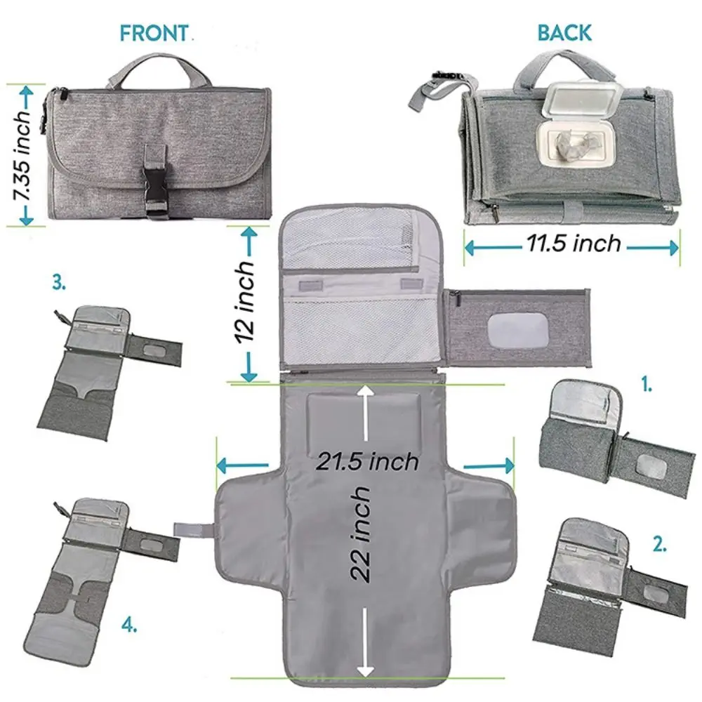 Almofada portátil para troca de fraldas, almofada portátil para troca de fraldas com bolsos, kit de estação para troca de fraldas de viagem à prova d'água, presentes para bebês