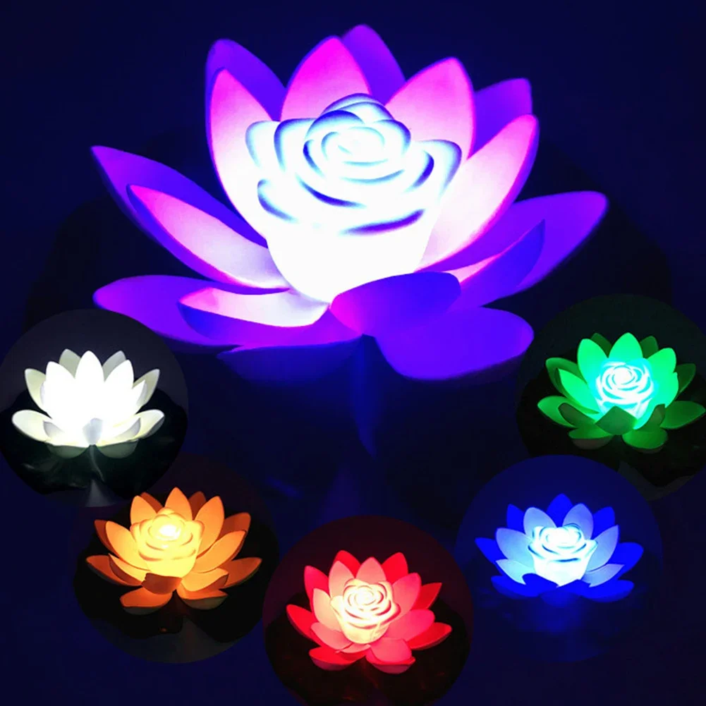 Luz LED de loto flotante a prueba de agua, lámpara nocturna de flor de lirio Artificial, funciona con pilas, decoración de estanque, piscina, jardín, tanque de peces