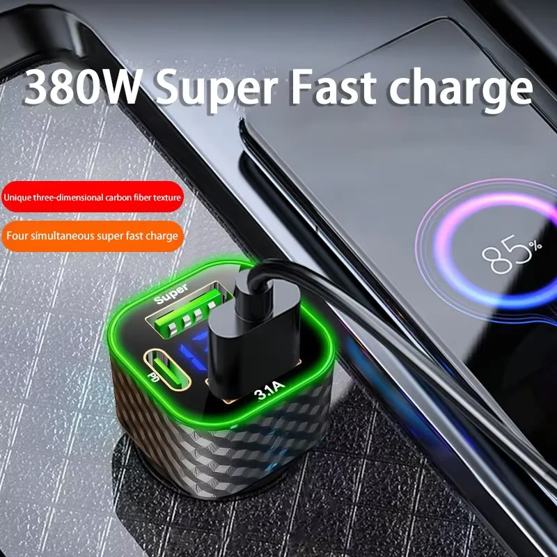 Автомобильное зарядное устройство USB C Dual PD 4 в 1 с дисплеем напряжения, адаптер для сверхбыстрой зарядки для iPhone Xiaomi Oppo Vivo Samsung