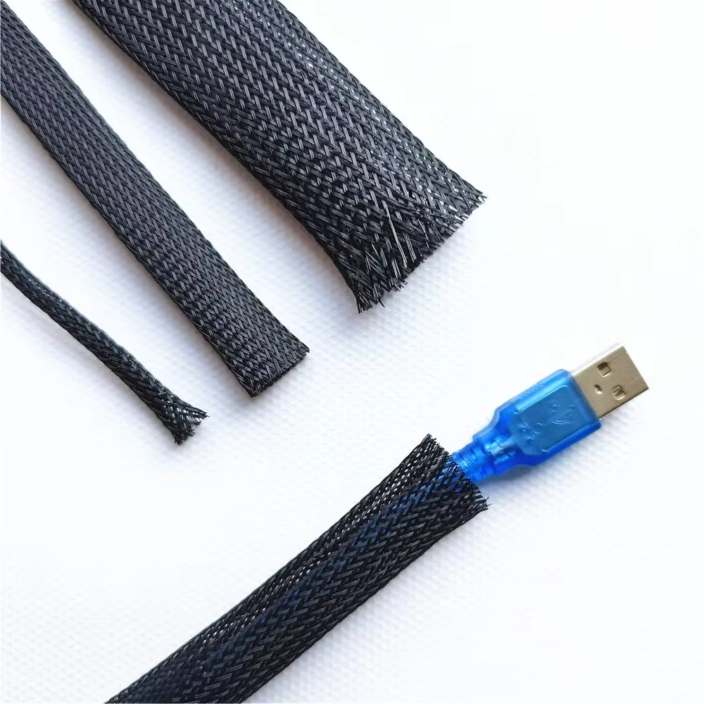 10M Black Insulated Braid Sleeving 4 - 30mm Tight PET Wire Cable Gland Protection Cable Sleeve Flame-Retardant Nylon Tube