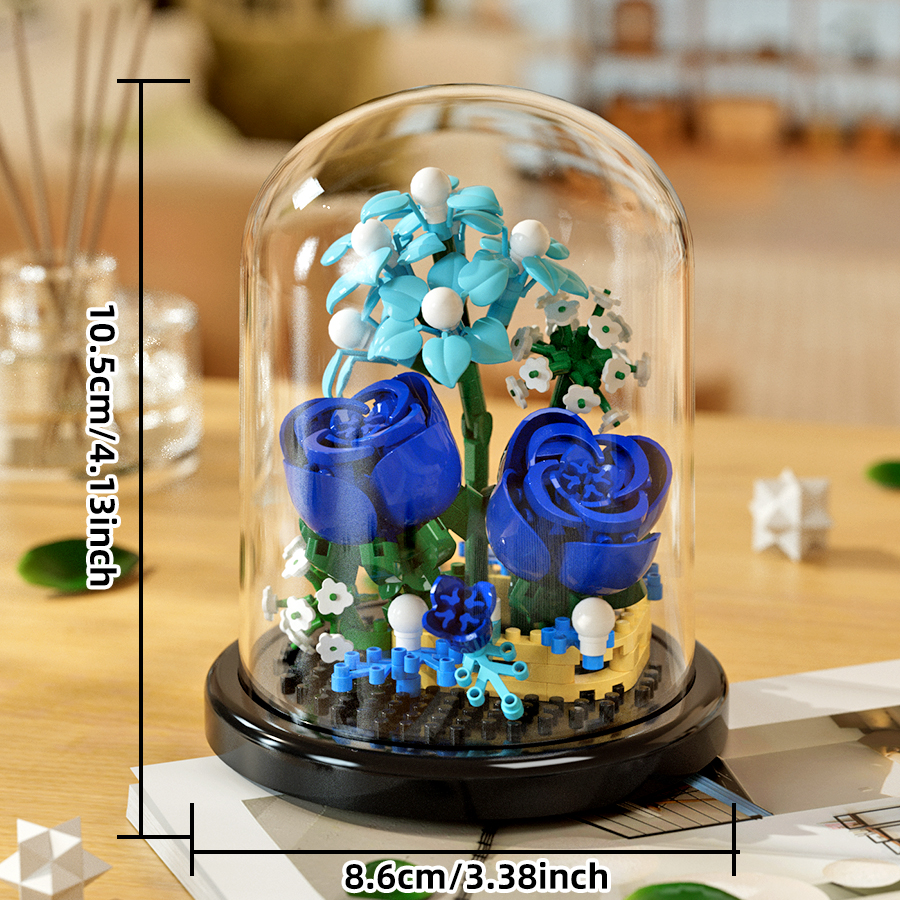 Assemblage de blocs de construction, pots de plantation (avec cache-poussière), plantes, roses, tournesols, tulipes, jouets modèles, cadeaux de noël