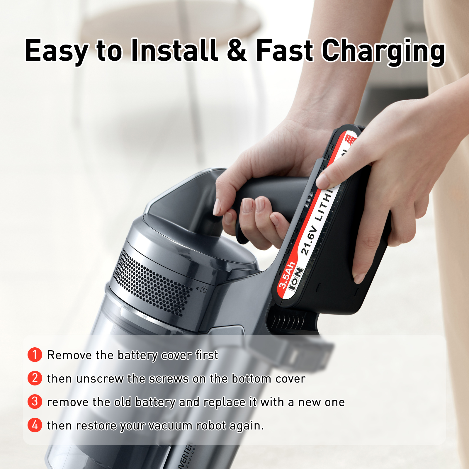 21.6V 3500mAh Replacement Vacuum Cleaner Li-ion Battery for Samsung Jet 90/Jet 75 Pet/Jet 75 Cordless Stick Vacuum VCA-SBT90/XAA