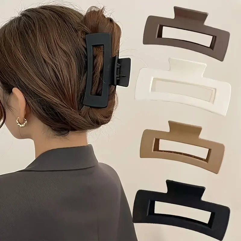 Conjunto de 4 Uds de pinzas para el pelo para mujer, pinzas para el pelo grandes de Color sólido de estilo Simple, pinzas para el pelo cuadradas, accesorios para el cabello rectangulares a la moda