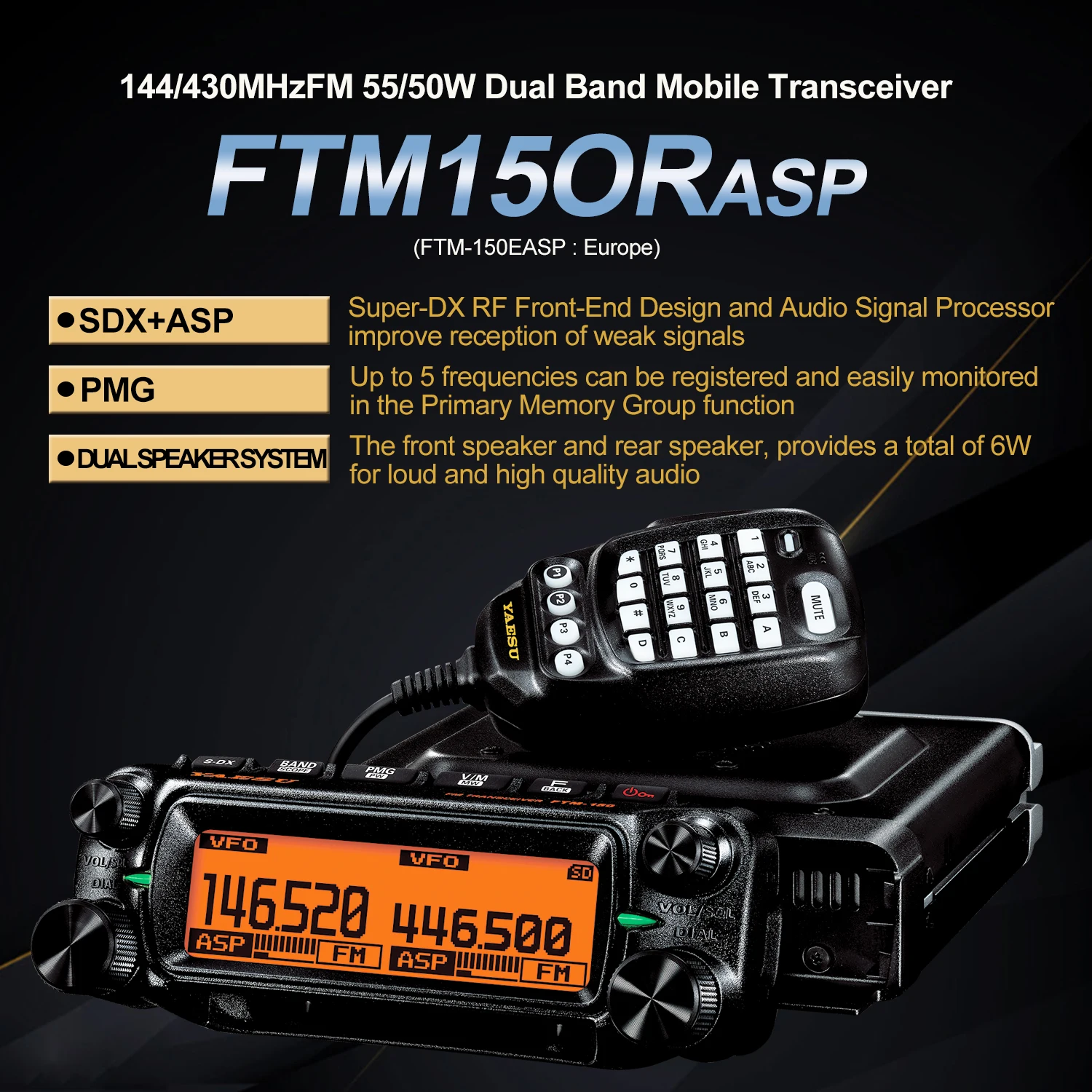 Yaesu FTM-150 ASP Mobile VHF55W/UHF 50W transceptor FM de doble banda FTM-150E banda aérea 108-137MHz recibir separación del Panel