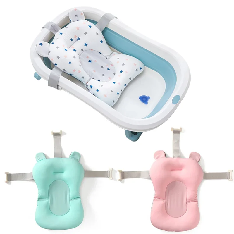 Almohada de bañera para recién nacido, cojín corporal suave y cómodo antideslizante para bebé, estera de soporte para asiento de baño, almohadilla y silla plegable para bañera