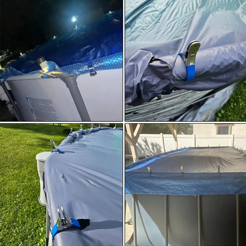 6 peças de clipes de cobertura de piscina de aço inoxidável duráveis com alças de plástico azul-clipes de mola resistentes à prova de vento para proteção acima