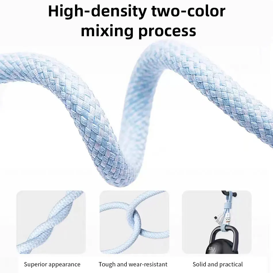 66W 3 In 1 고속 충전 케이블 Xiaomi 초고속 충전기 용 6A 마이크로 USB 유형 C 데이터 케이블 나일론 브레이드 케이블 1.2M/2M/3M