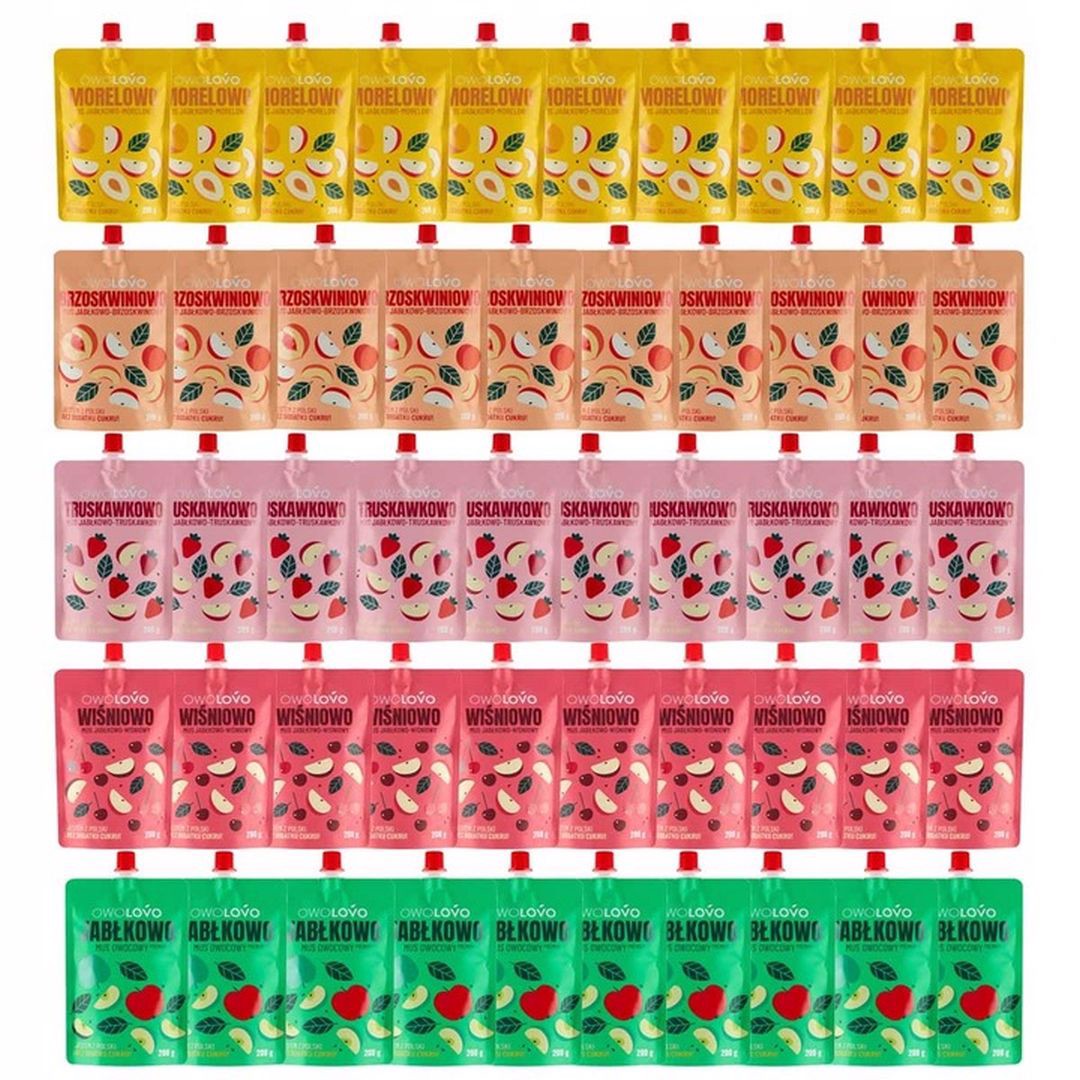 Owolovo Mix 5 smaków musów owocowych 200 g x 50 sztuk