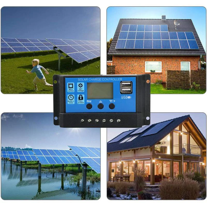 Solarladeregler 10A 20A 30A 40A 50A 60A 100A LCD-Display Dual USB Auto Solar Panel Ladegerät Regler für Batteriesystem