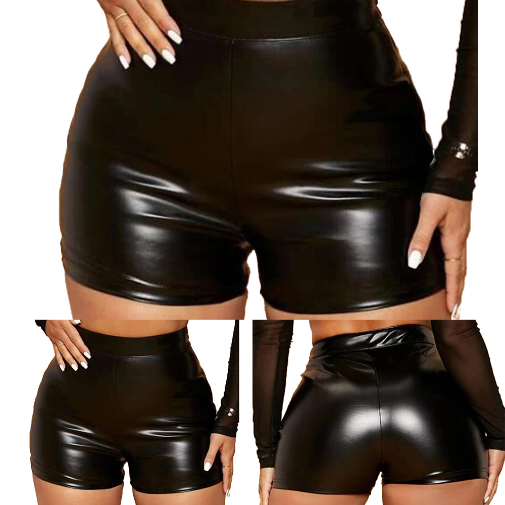 Damskie szorty typu Wet Look Booty Shorts ze skóry lakierowanej z wysokim stanem Mini Short Party Clubwear