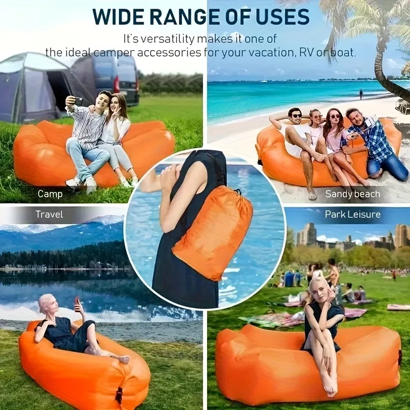 Sofá inflable perezoso para una sola persona, sofá cama portátil de aire para playa al aire libre, saco de dormir plegable para acampar para un descanso cómodo