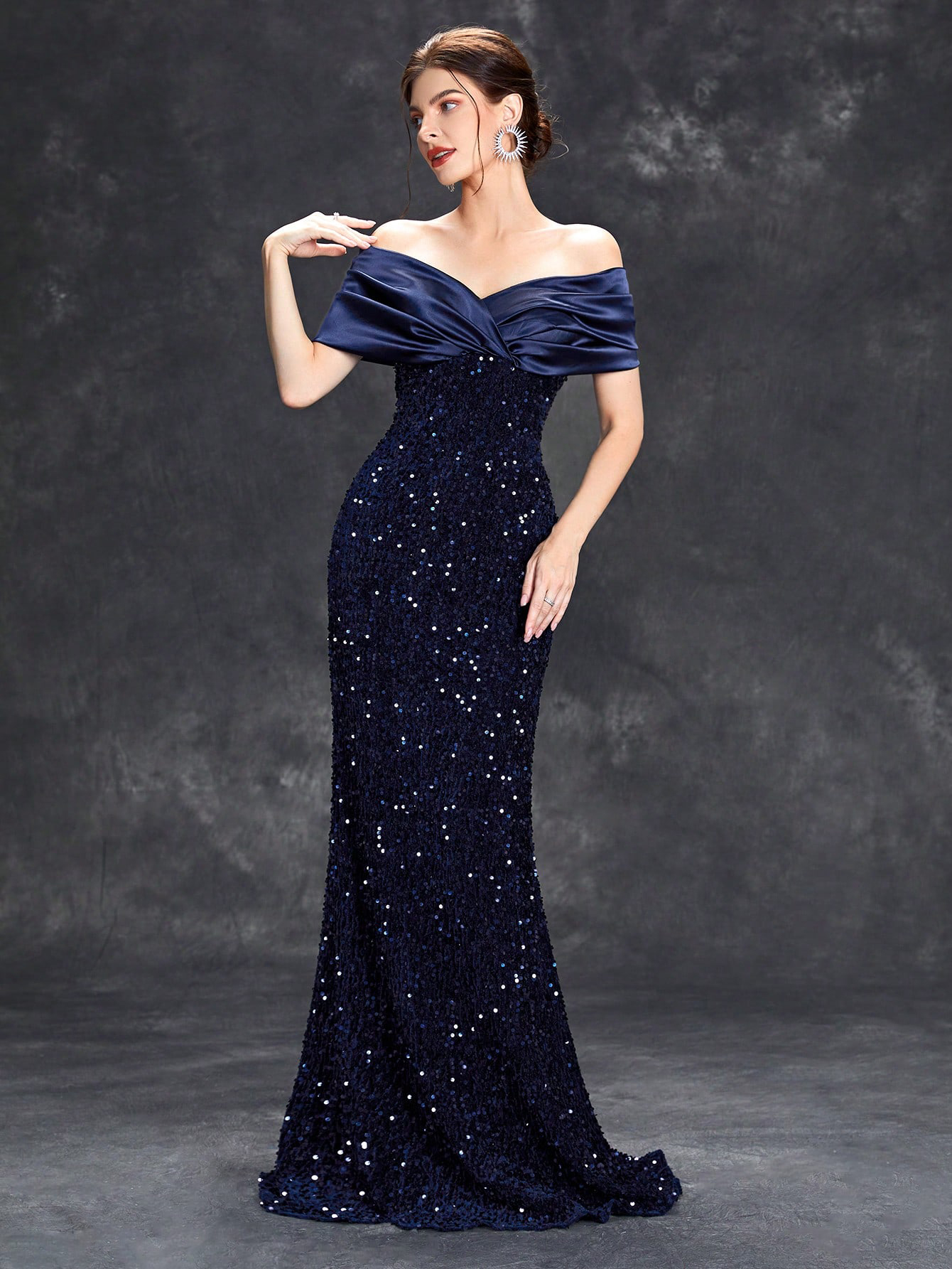 Mgiacy ligne cou plissé teinte sequin velours queue de poisson robe robe de soirée robe de bal robe de soirée robe de demoiselle d'honneur
