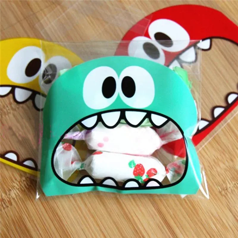 50 Uds. Bolsas de plástico autoadhesivas de monstruo de dibujos animados para galletas, dulces, paquete para hornear aperitivos, suministros de decoración navideña