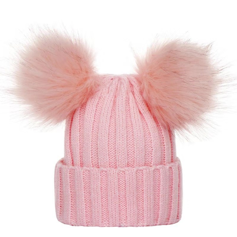 겨울 여성 비니 모자 가짜 모피 공 어머니 키즈 모자 소녀 소년 따뜻한 니트 Bobbles 여성 모자 십대 그릴 Beanies