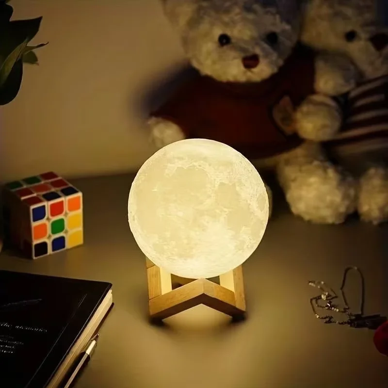 1 lampada lunare, lampada notturna a LED lampada planetaria fai da te, modello di batteria luminosa Moon Ball, supporto in legno, regali per ragazze ragazzi donne uomini